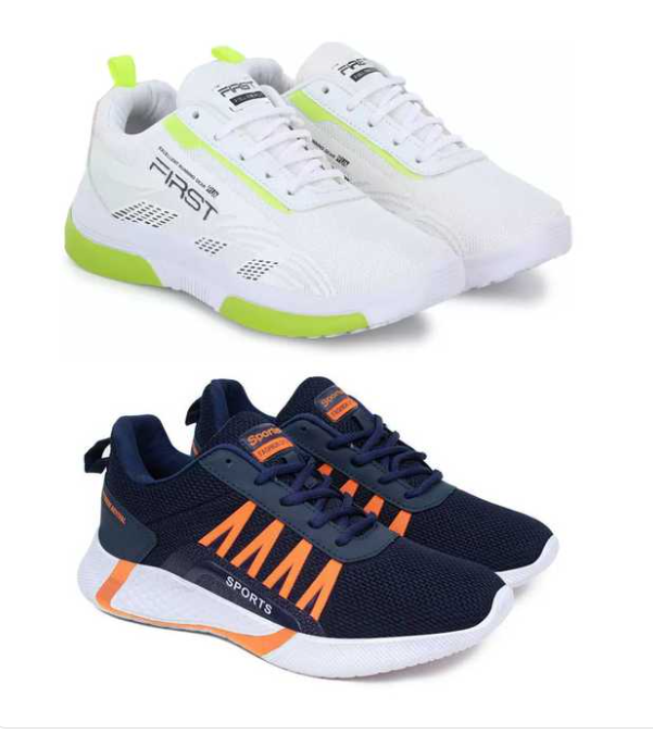 Sports Shoes For Men (White & Blue, 8) (Pack of 2)