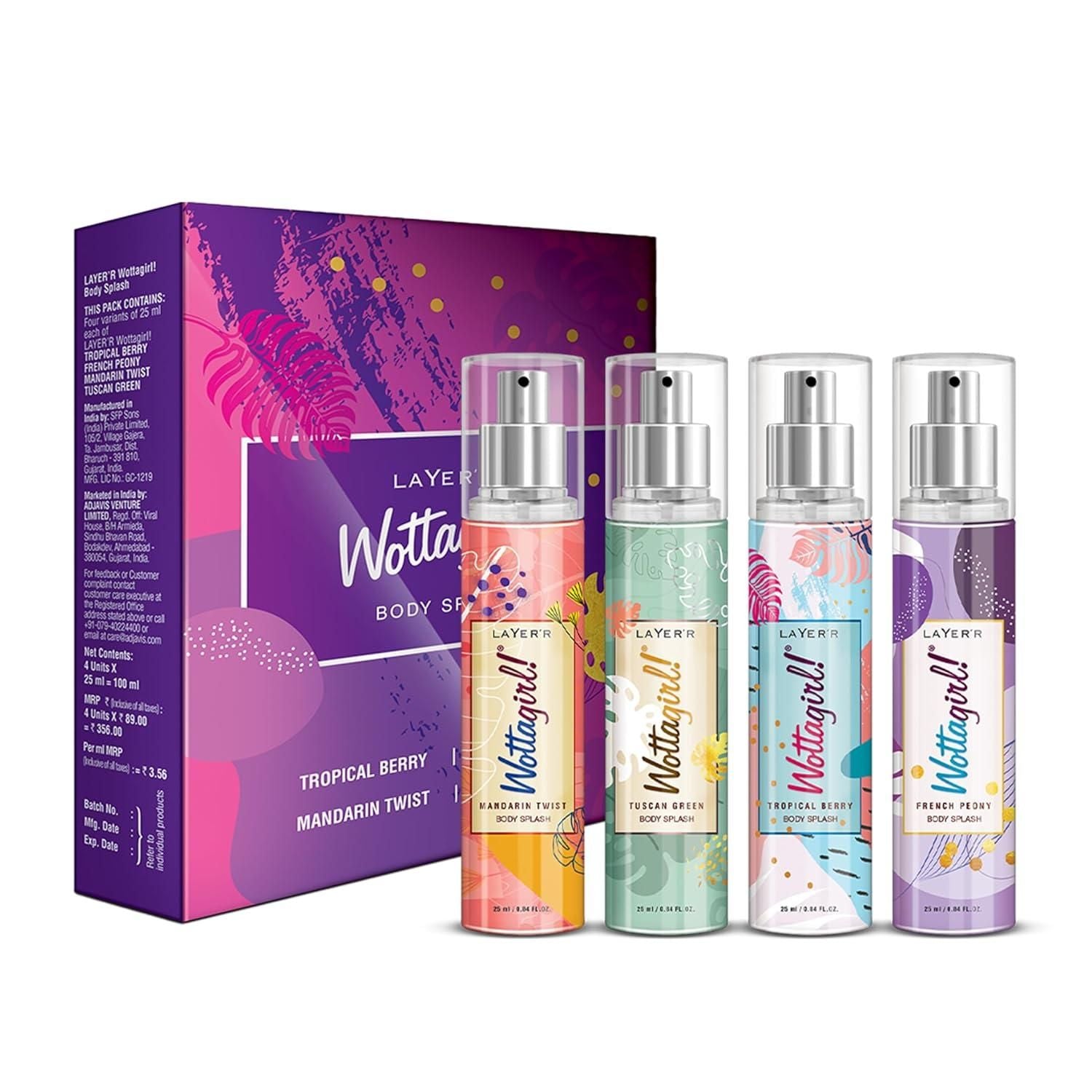 Layer'r Wottagirl Wood Body Splash Spray For Women (25ML) Pack of 4