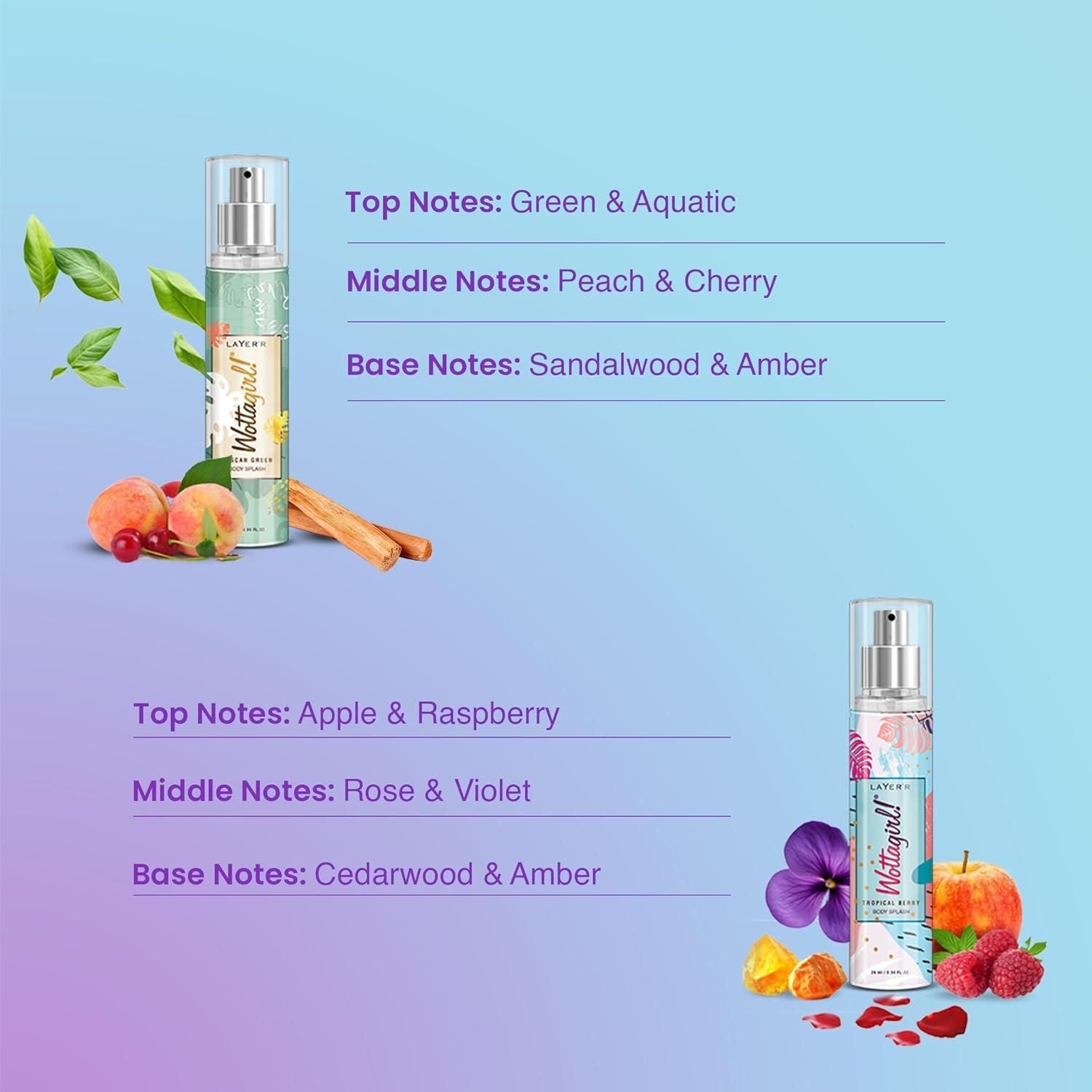 Layer'r Wottagirl Wood Body Splash Spray For Women (25ML) Pack of 4