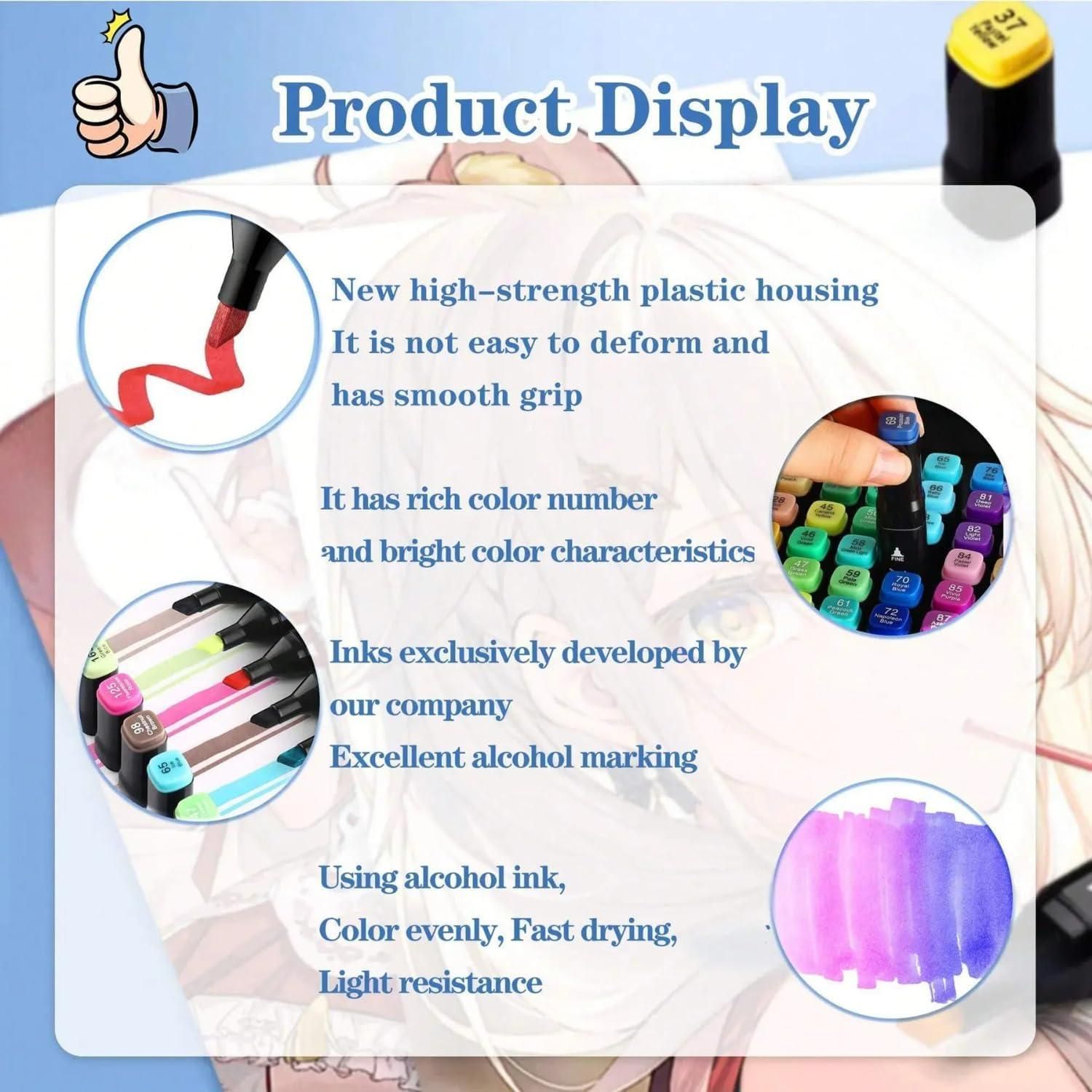 Touch Art Markers Set 48 Colors Dual-Tip Brush and Chisel Design with Carrying Case